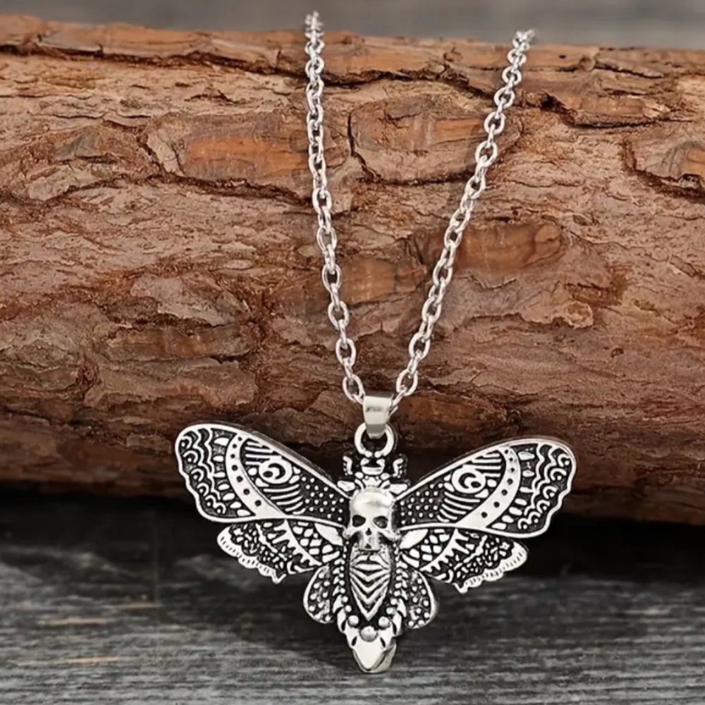 Vintage Butterfly Skull Necklace